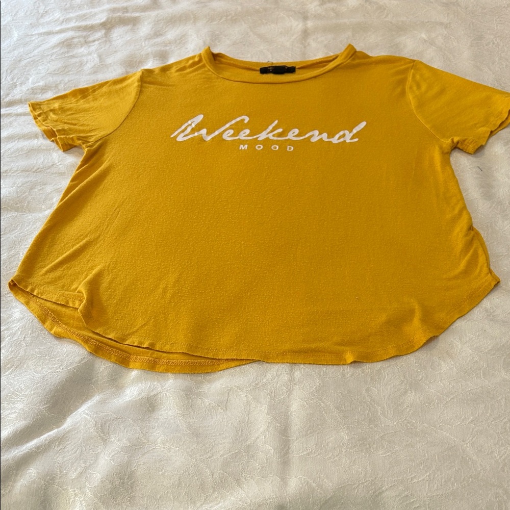 Weekend Mood Mustard Yellow Graphic Tee - Women